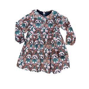 Jacadi Paris Girls Floral Long Sleeve Collared Cotton Dress Size 18 months